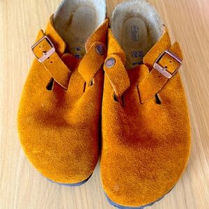 Birkenstock Suede Clog Mules in Burnt Orange